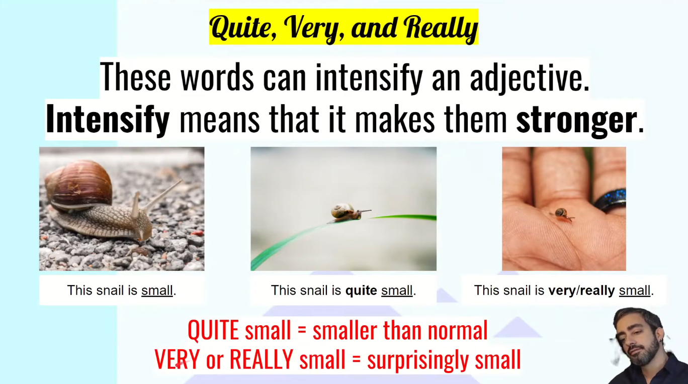 Quite, Very, Really – Intensifiers for Adjectives – Easy beginners English lesson